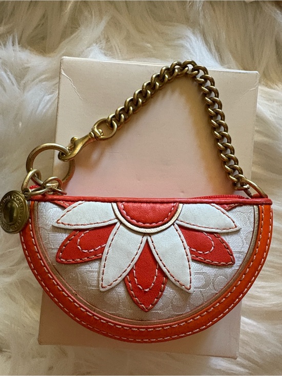 Coach Handbags - Y2K COACH VINTAGE HALF MOON LEATHER ORANGE FRUIT SLICE FLOWER WRISTLET KEYCHAIN